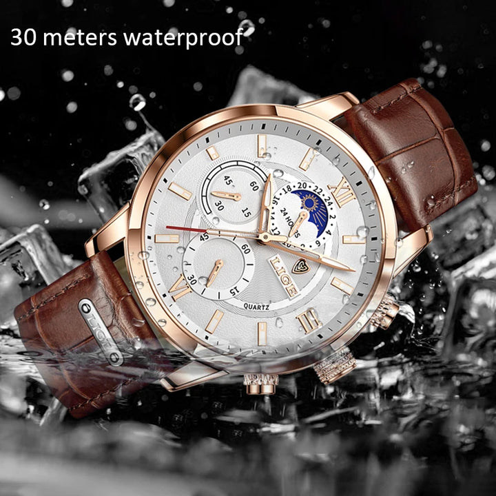 LIGE Men Watches 2023 New Fashion Leather Waterproof Luminous Top Brand Luxury Mens Quartz Wristwatch Men Relogio Masculino+box